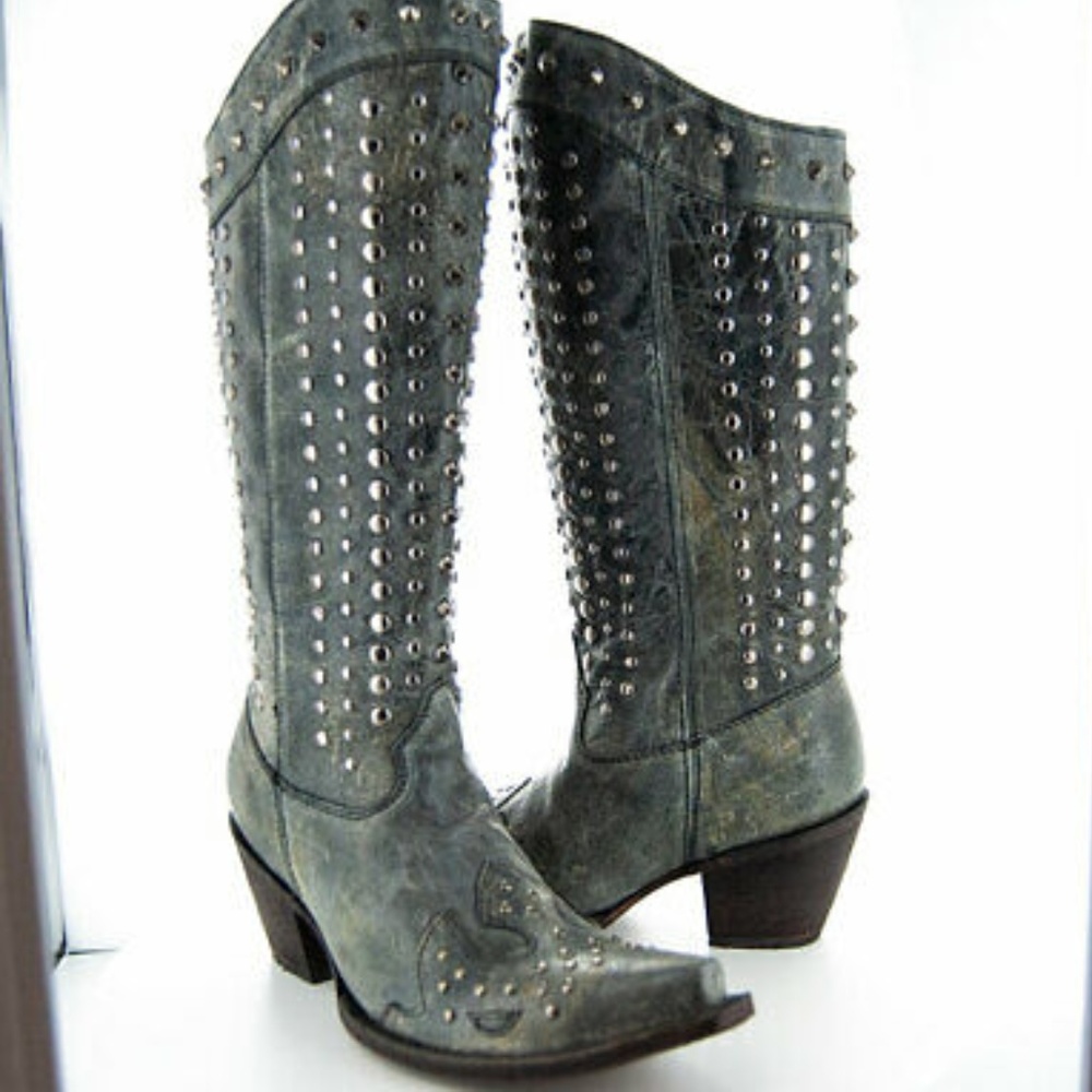 CORRAL Women's Distressed Gray Full Studded Boots